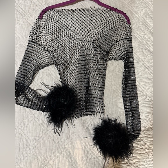 Dolls Kill Black Mesh Rhinestone Crop Top - Picture 6 of 10